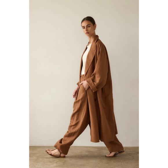 Jamie Haller The Linen Baggy Trench Coat Camel Oversized Small Petite Tan - Picture 1 of 13